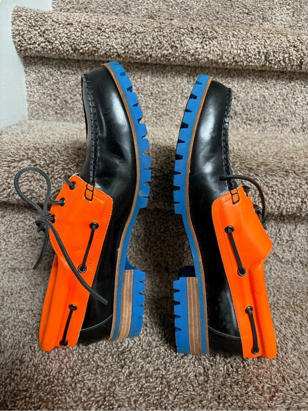 DSQUARED2 Black, Orange and Blue Leather Men’s Boat Shoes